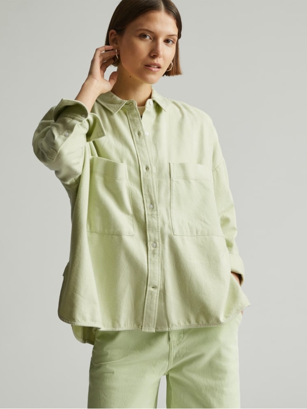 Everlane seafoam boxy flannel oversized  Relaxed Cotton 100% cotton Button-Down